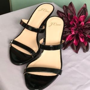 BN J.Crew black patent sandals 👡 w/ 2 straps size 6 1/2 heels 2 1/2 inches